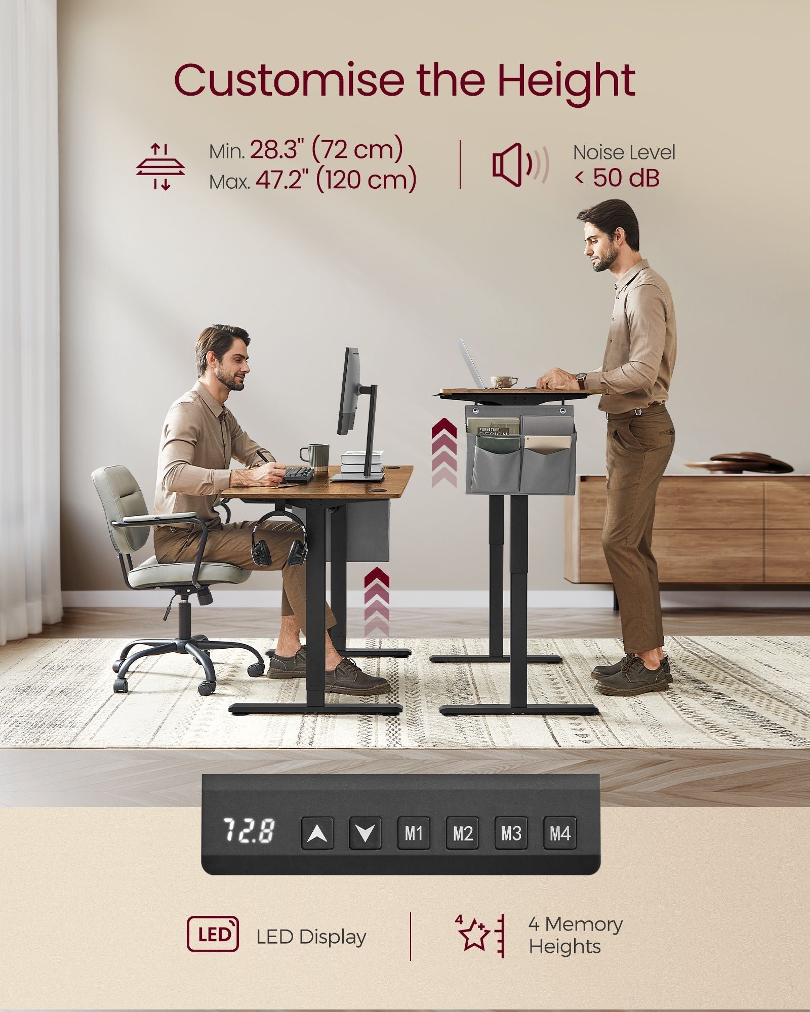 Height Adjustable Desk - Engineered Wood - Cloud White - Electric with 4 Memory Heights and Storage Pocket