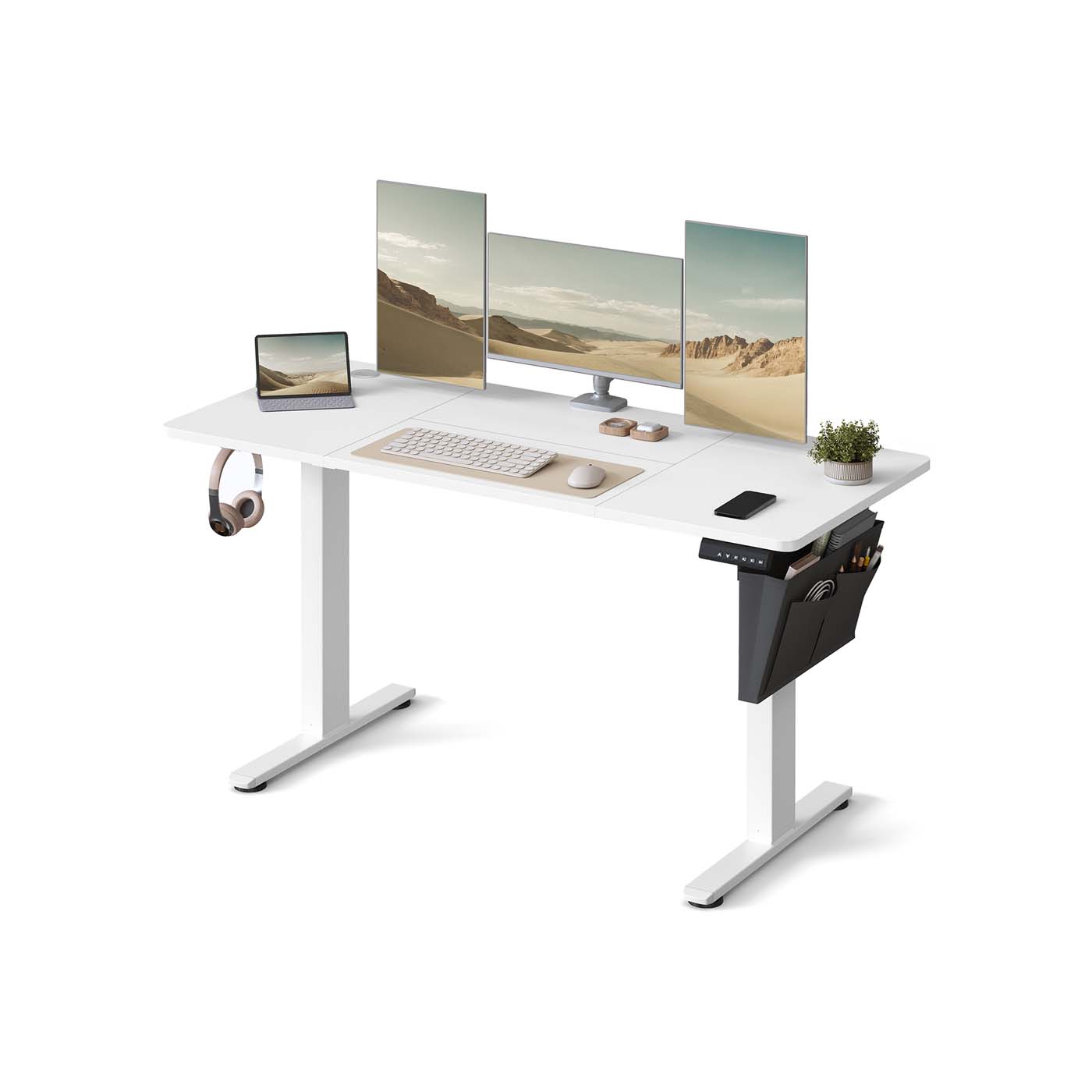 Height Adjustable Desk - Engineered Wood - Cloud White - Electric with 4 Memory Heights and Storage Pocket