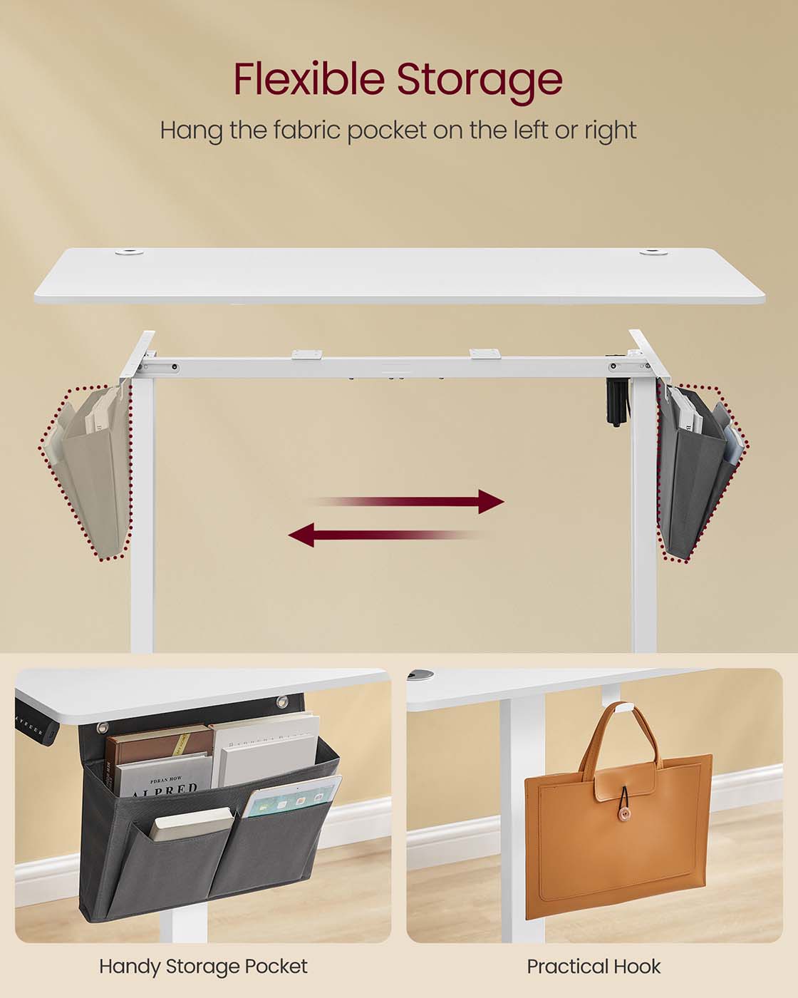 Height Adjustable Desk - Engineered Wood - Cloud White - Electric with 4 Memory Heights and Storage Pocket