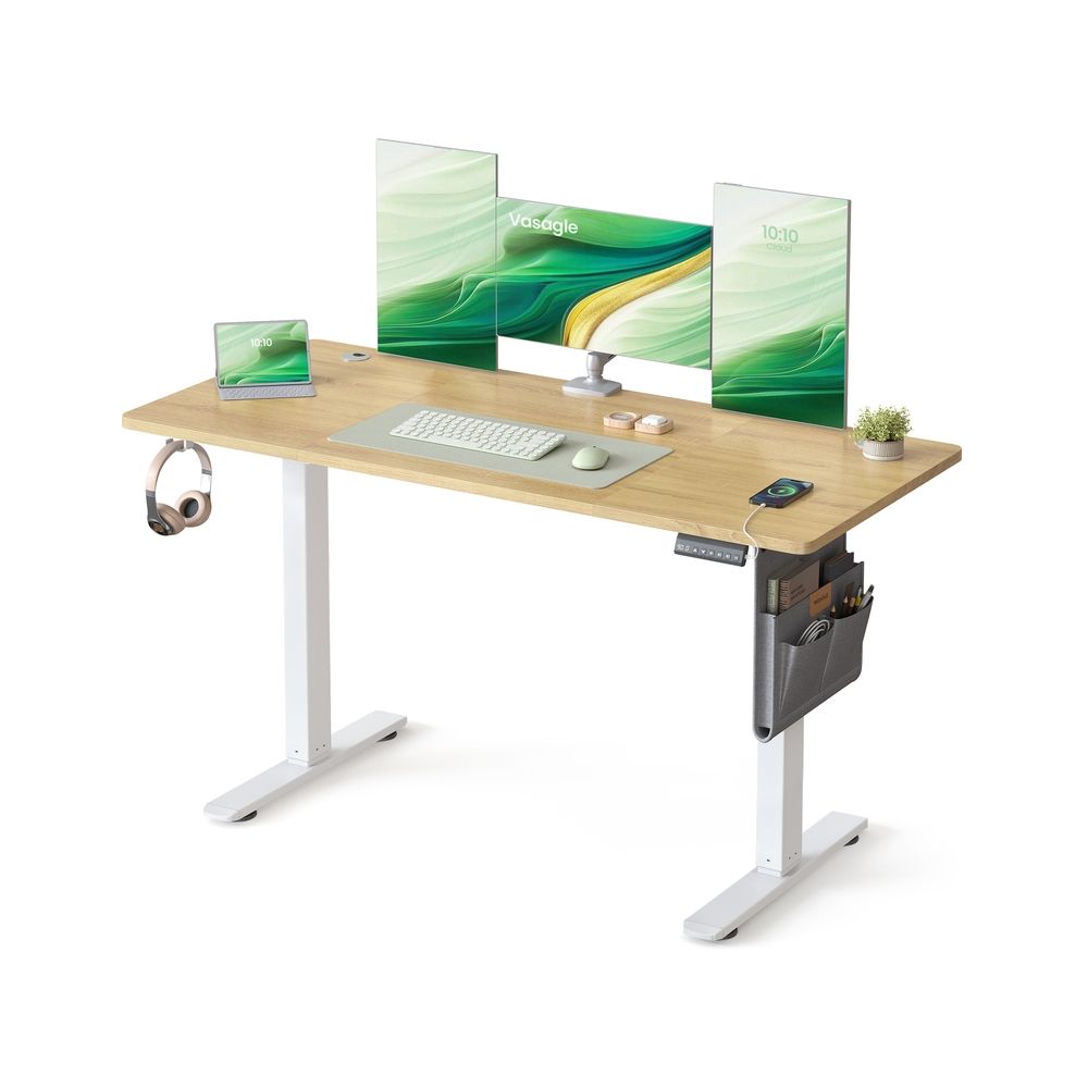 Height Adjustable Desk - Engineered Wood - Cloud White - Electric with 4 Memory Heights and Storage Pocket