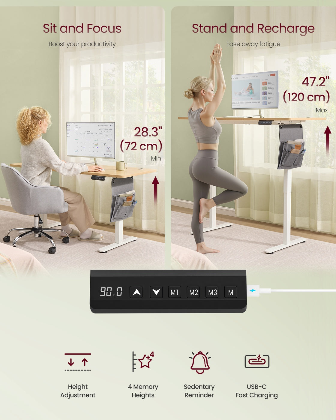 Electric Standing Desk - Metal - Cloud White - Height Adjustable with 4 Memory Heights and Storage Pocket