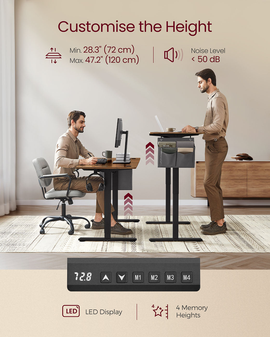 Height Adjustable Electric Desk - Engineered Wood - Cloud White - 4 Memory Heights
