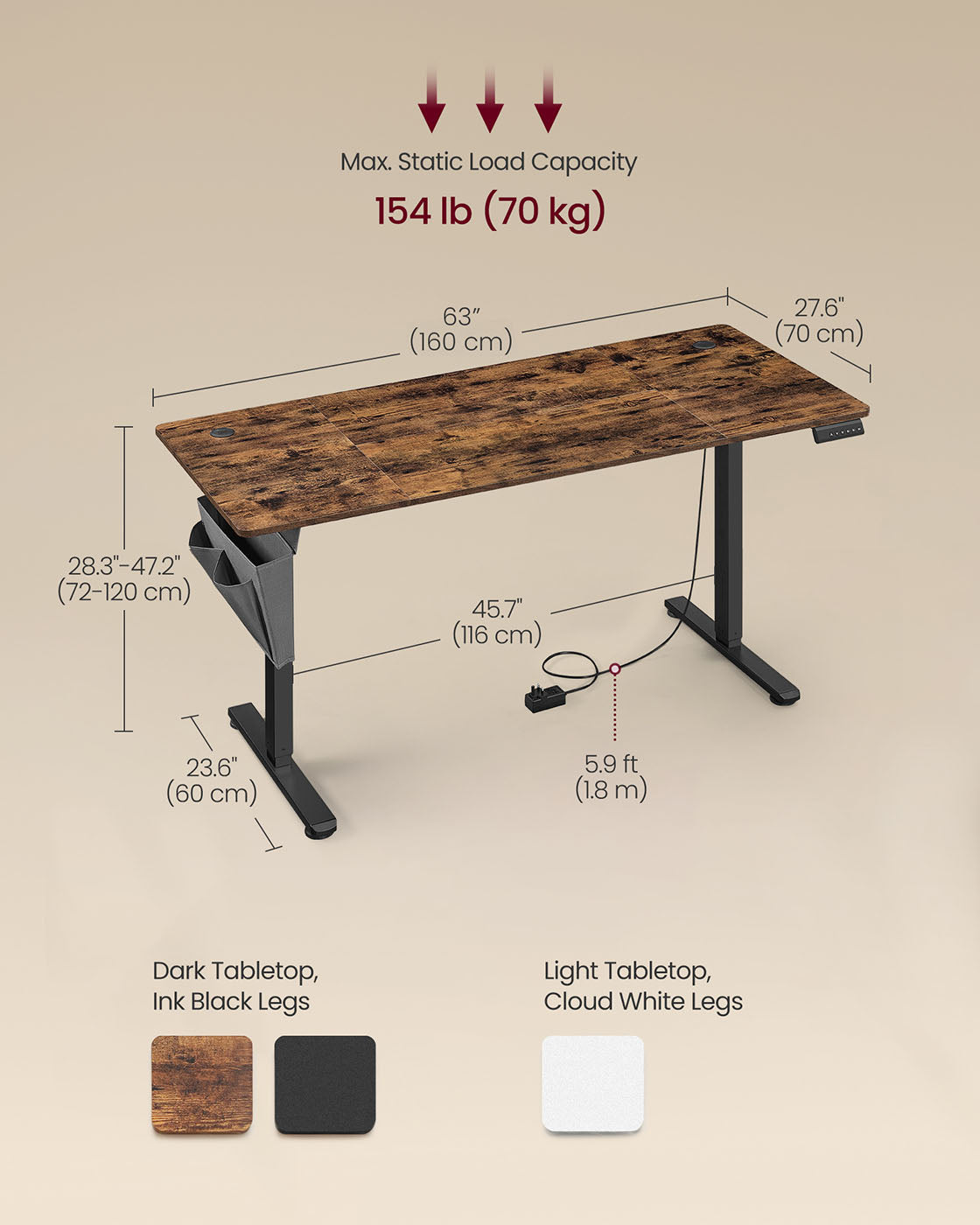 Height Adjustable Electric Desk - Engineered Wood - Cloud White - 4 Memory Heights
