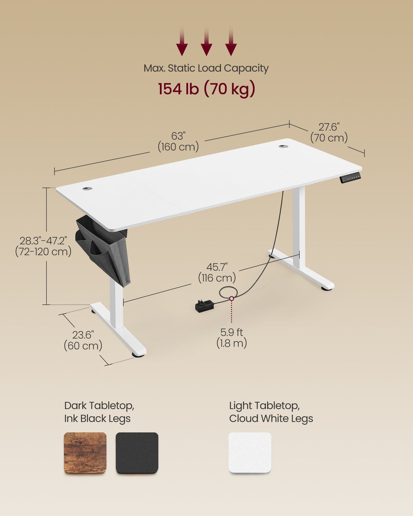 Height Adjustable Electric Desk - Engineered Wood - Cloud White - 4 Memory Heights