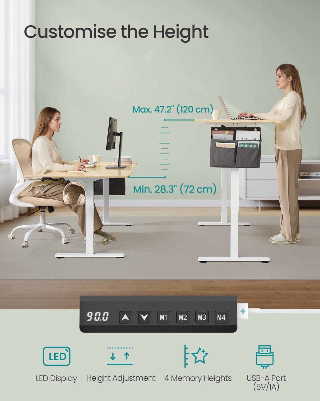 Electric Standing Desk - Engineered Wood - Cloud White - Height Adjustable with 4 Memory Settings
