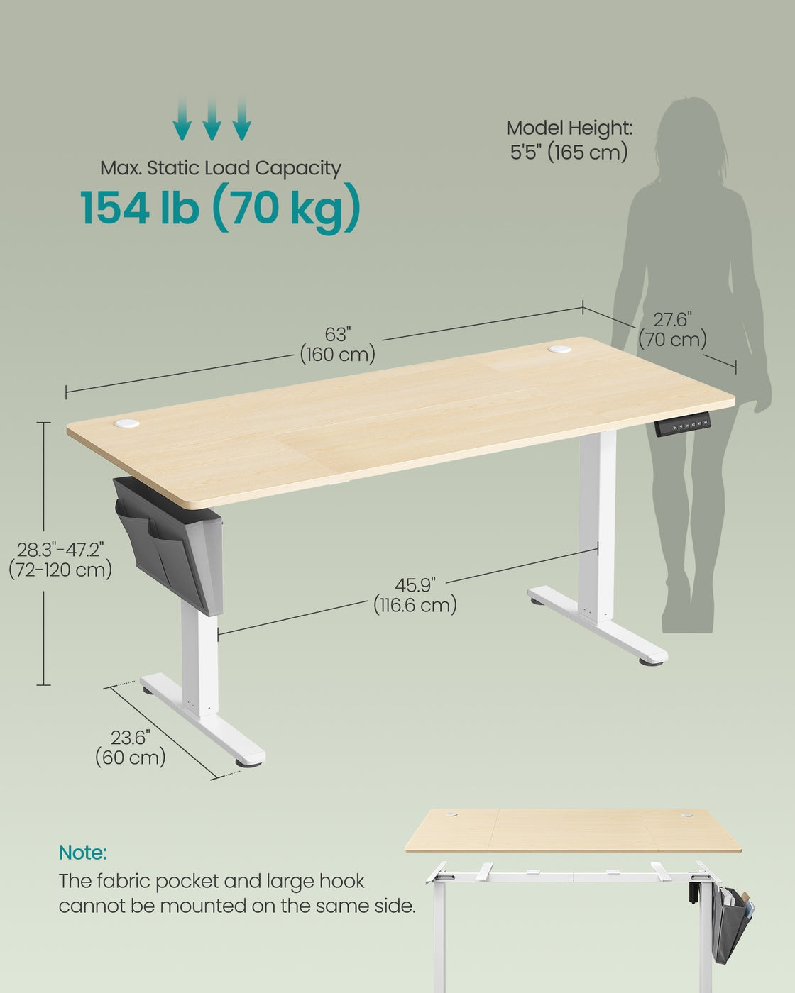 Electric Standing Desk - Engineered Wood - Cloud White - Height Adjustable with 4 Memory Settings