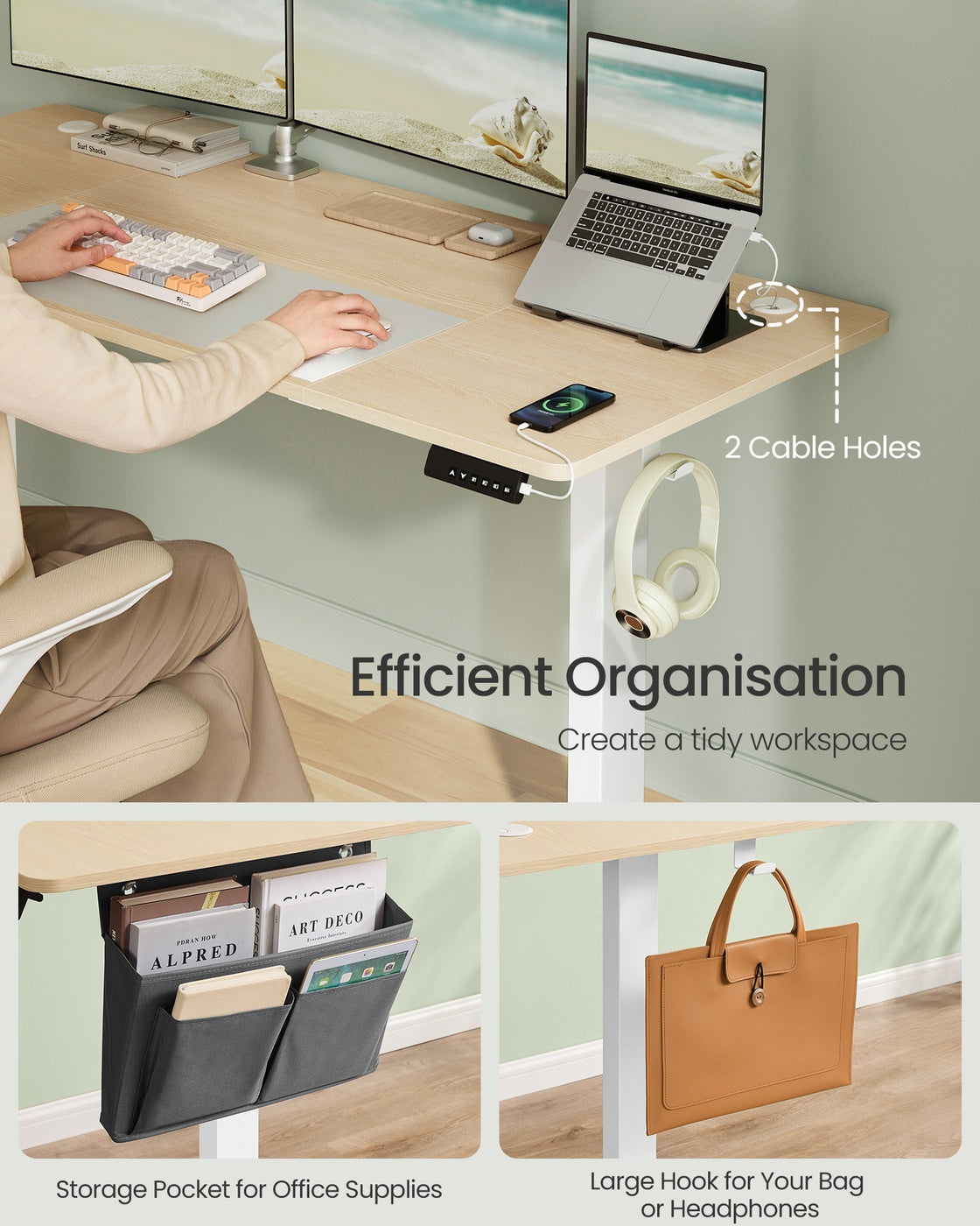 Electric Standing Desk - Engineered Wood - Cloud White - Height Adjustable with 4 Memory Settings