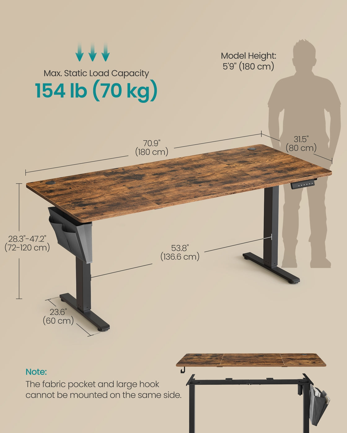 Electric Standing Desk - Engineered Wood - Cloud White - Height Adjustable with 4 Memory Settings and Storage Pocket