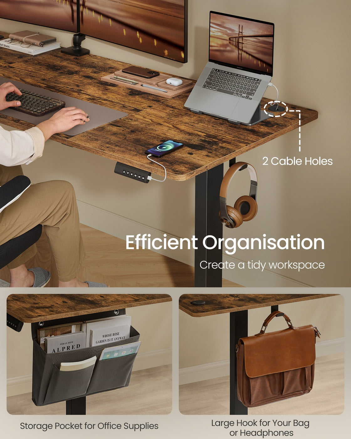 Electric Standing Desk - Engineered Wood - Cloud White - Height Adjustable with 4 Memory Settings and Storage Pocket