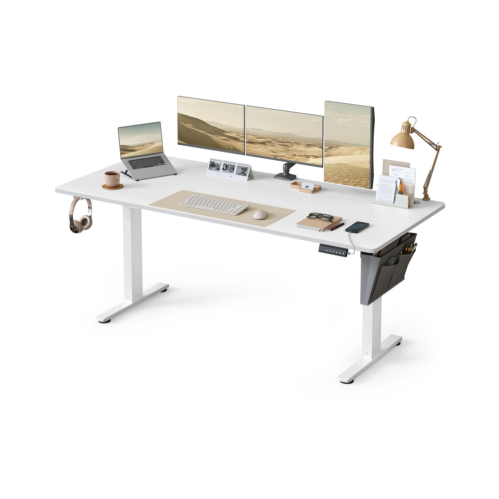 Electric Standing Desk - Wood - Cloud White - Height Adjustable with 4 Memory Heights and Storage Pocket