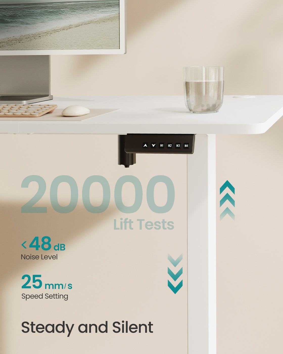 Electric Standing Desk - Wood - Cloud White - Height Adjustable with 4 Memory Heights and Storage Pocket