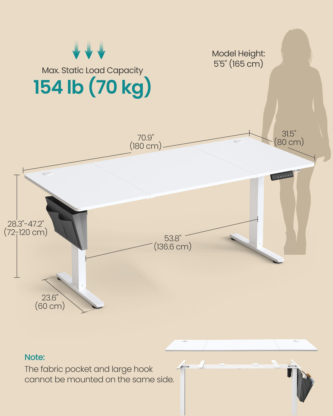 Electric Standing Desk - Wood - Cloud White - Height Adjustable with 4 Memory Heights and Storage Pocket