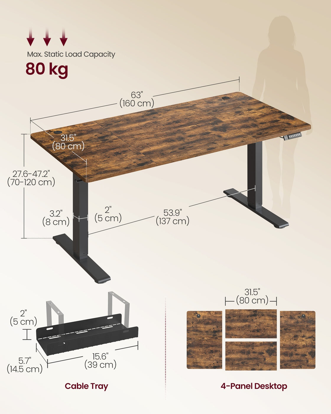 Electric Standing Desk - 63" x 31.5" - Particleboard - Height Adjustable