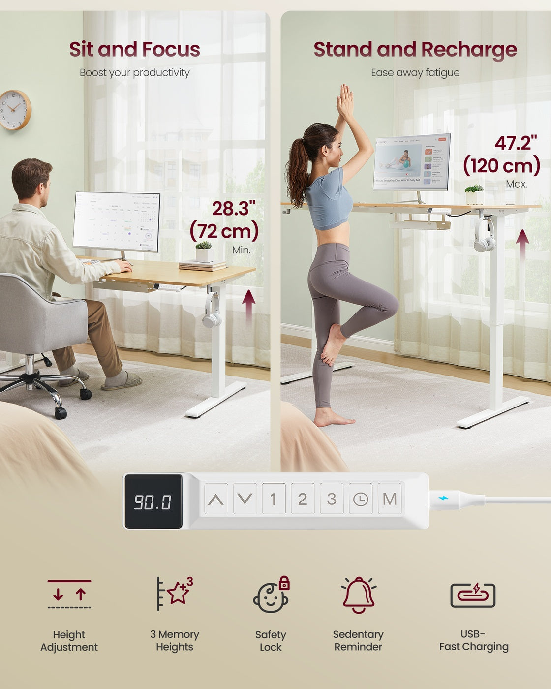 Electric Standing Desk - 140x80 - Particleboard - USB-C Port