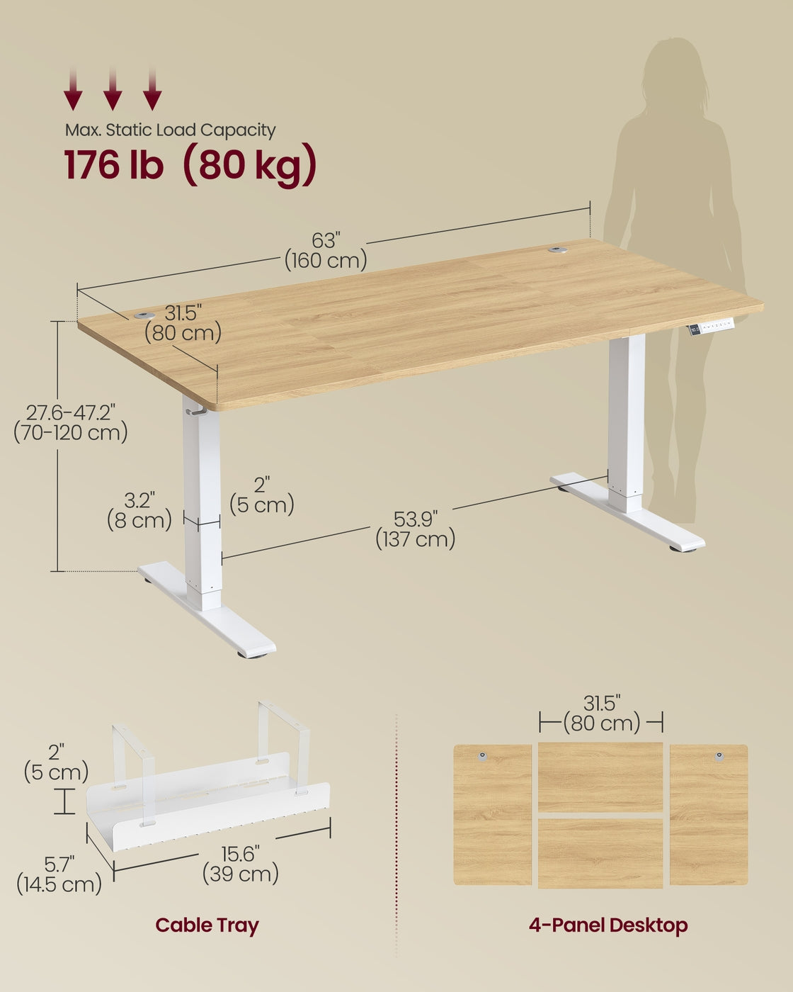 Electric Standing Desk - 140x80 - Particleboard - USB-C Port