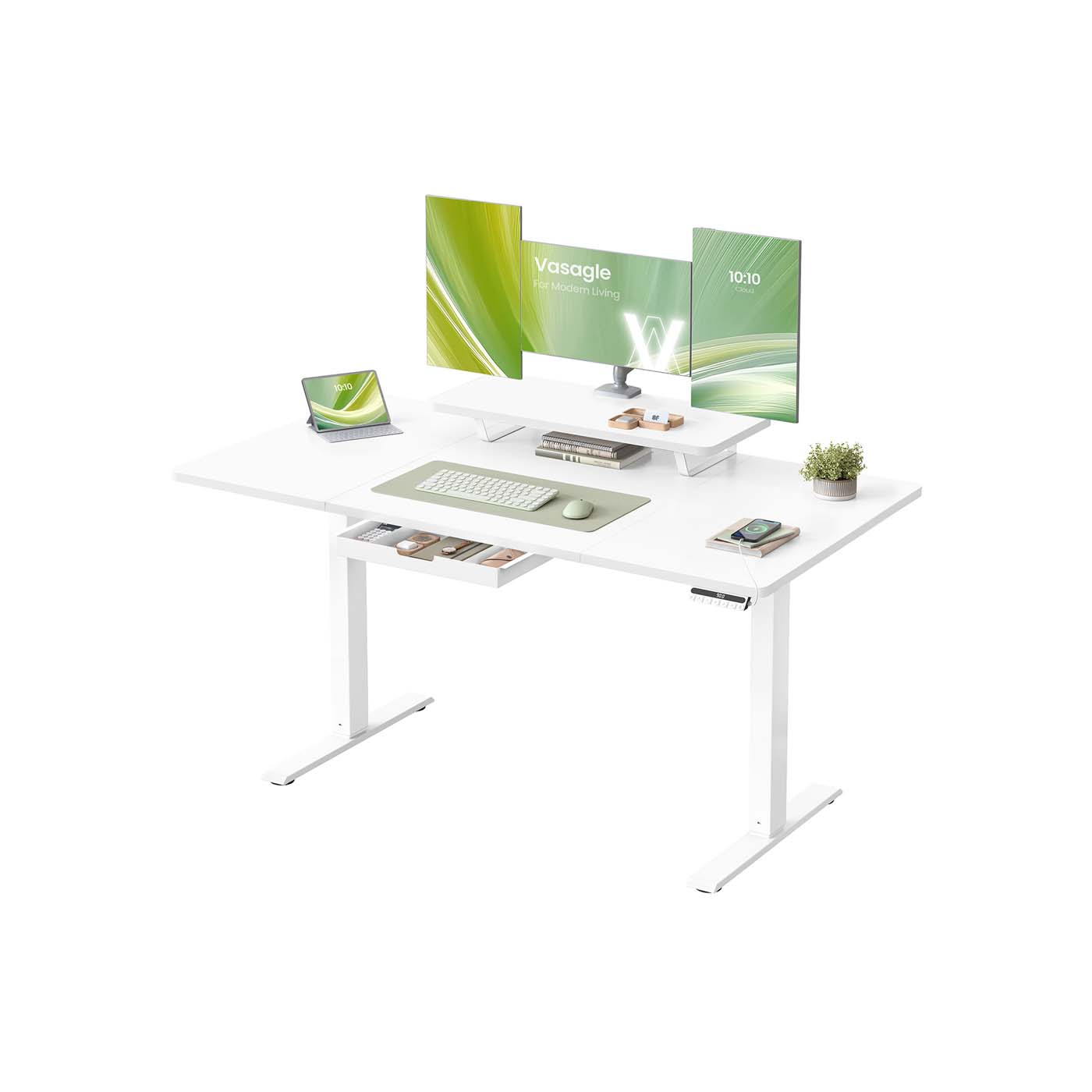 Electric Standing Desk - Wood - Rustic Brown - Height Adjustable with Built-in Drawer and Monitor Stand