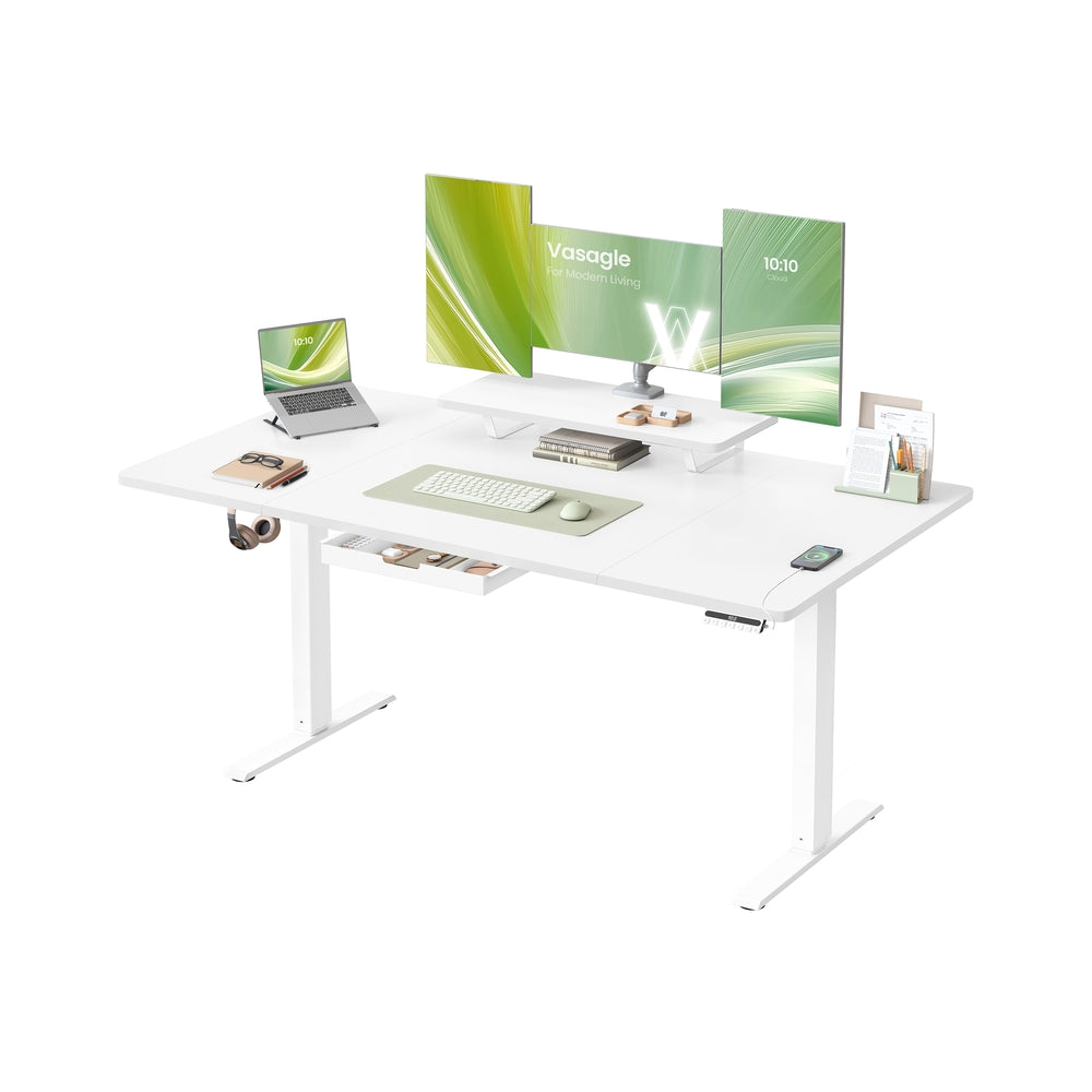 Electric Standing Desk - Wood - Rustic Brown - Height Adjustable with Built-in Drawer and Monitor Stand