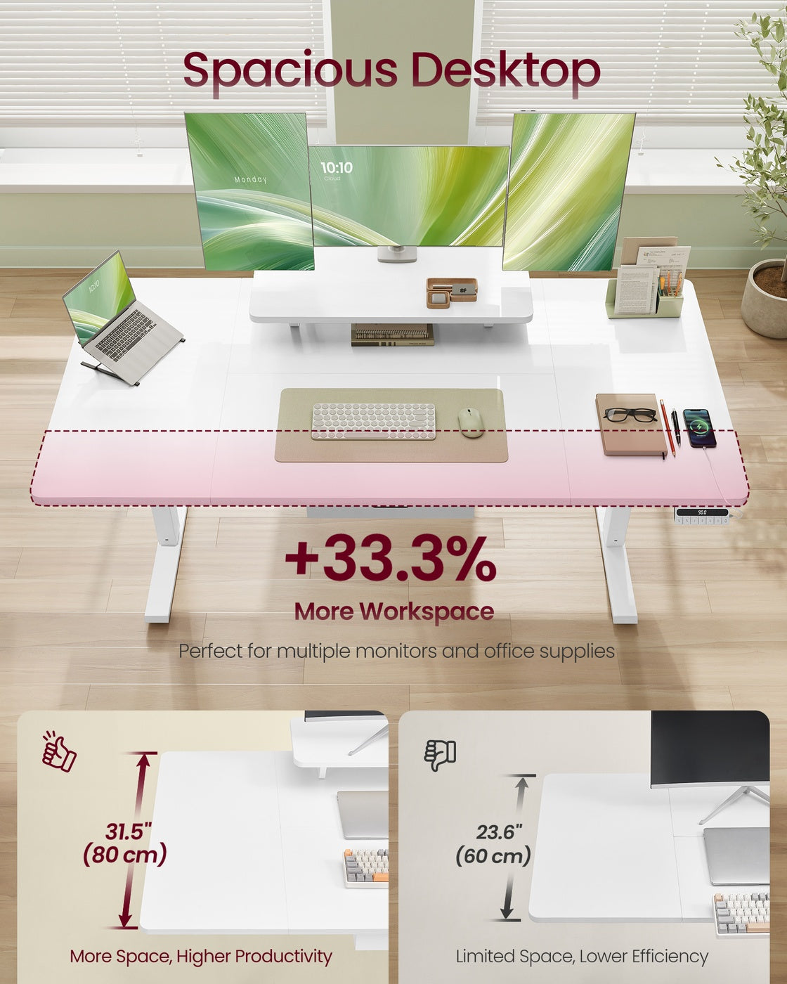 Electric Standing Desk - Wood - Rustic Brown - Height Adjustable with Built-in Drawer and Monitor Stand