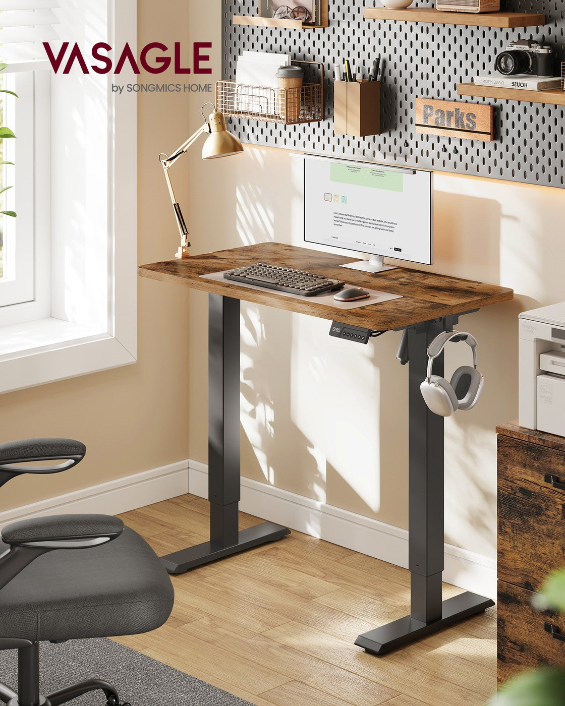 Standing Desk - Electric Height-Adjustable - Rustic Brown - 80 x 50 x 72-120 cm