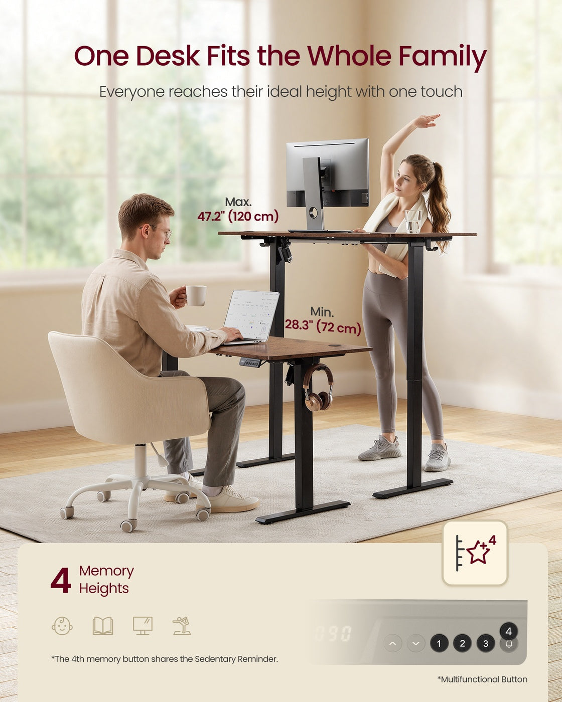 Standing Desk - Electric Height-Adjustable - Rustic Brown - 80 x 50 x 72-120 cm