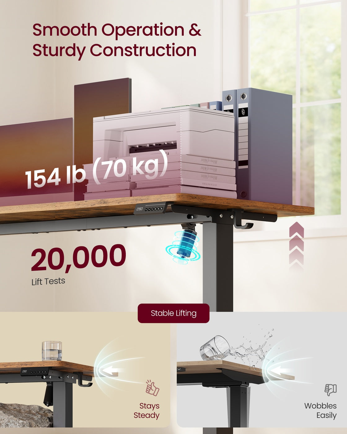 Standing Desk - Electric Height-Adjustable - Rustic Brown - 80 x 50 x 72-120 cm