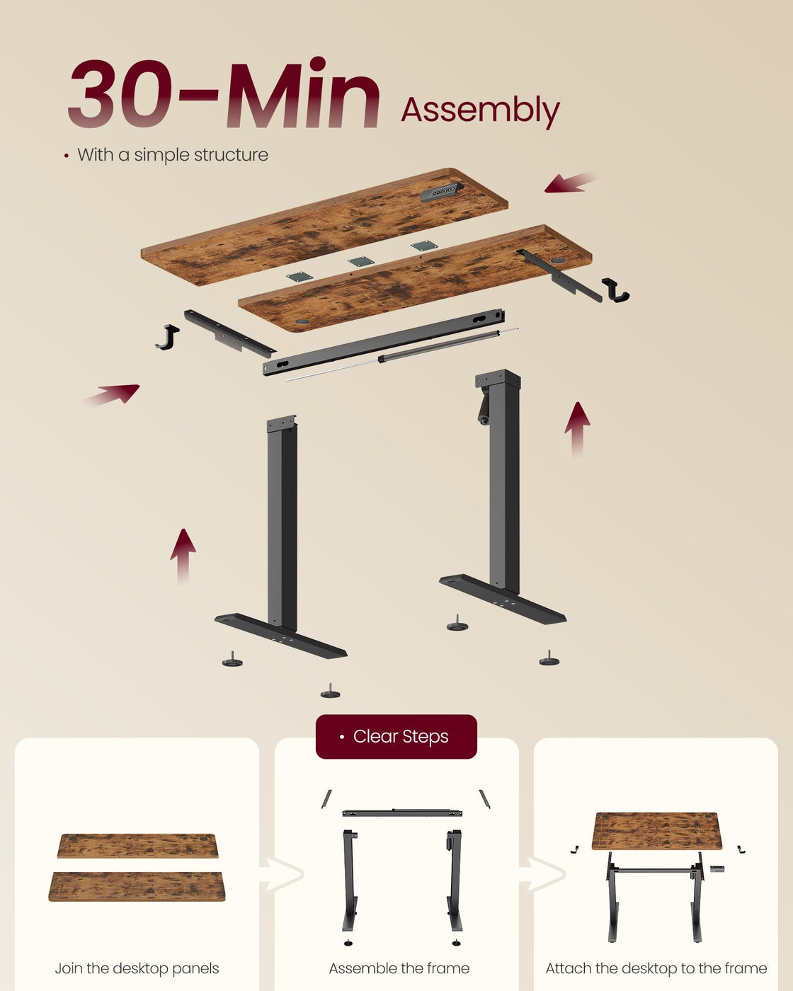 Electric Standing Desk - 100x60 - Steel - Height Adjustable