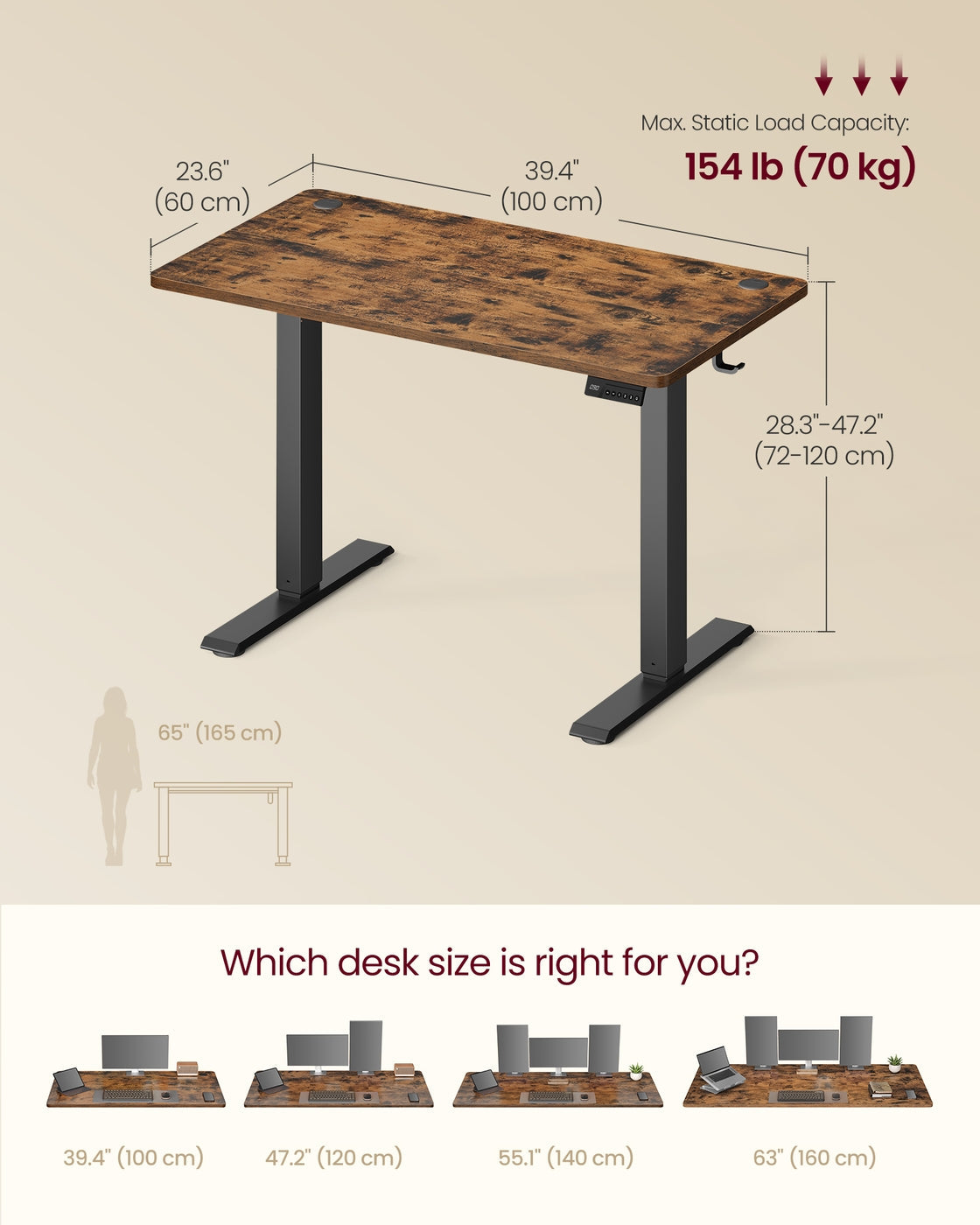 Electric Standing Desk - 100x60 - Steel - Height Adjustable