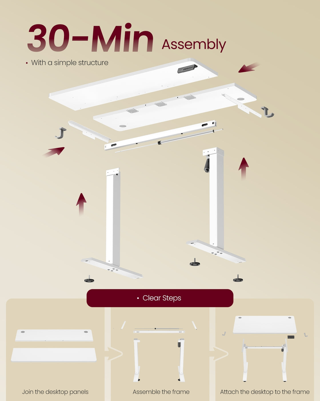 Electric Standing Desk - 120L - Steel - Height Adjustable