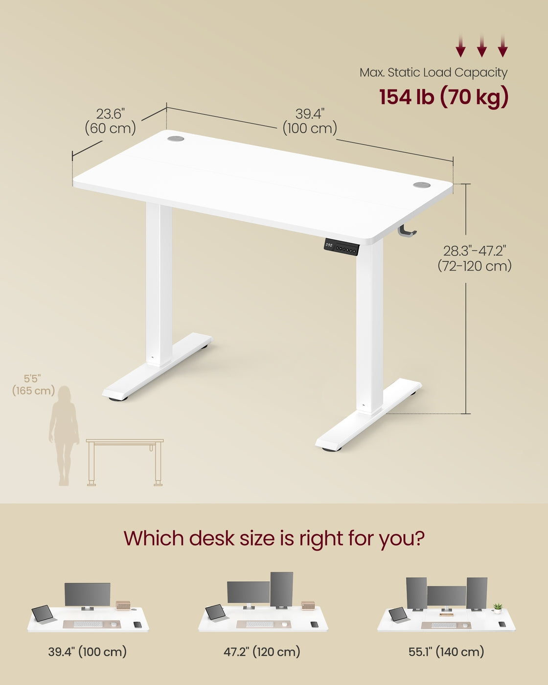 Electric Standing Desk - 120L - Steel - Height Adjustable