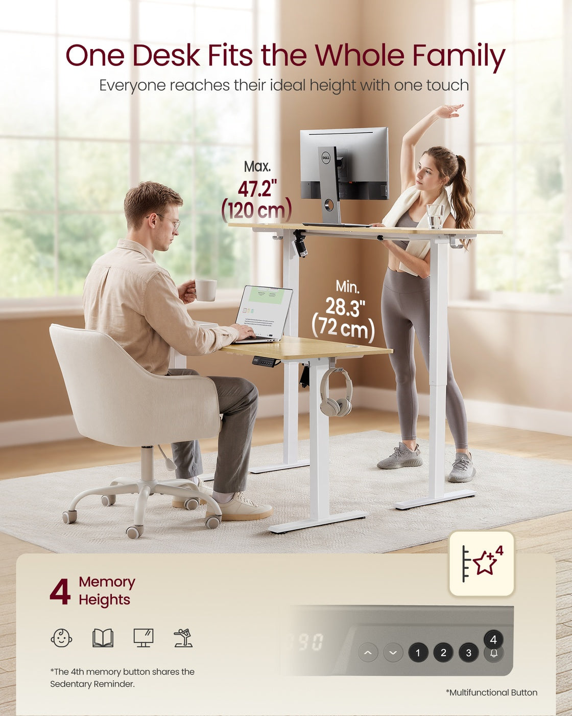 Electric Standing Desk - 100 x 60 - Steel - Height Adjustable