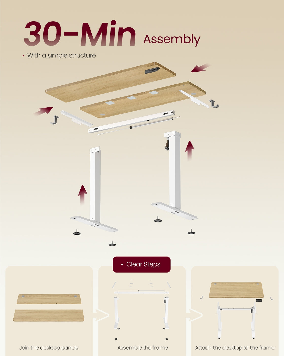 Electric Standing Desk - 100 x 60 - Steel - Height Adjustable