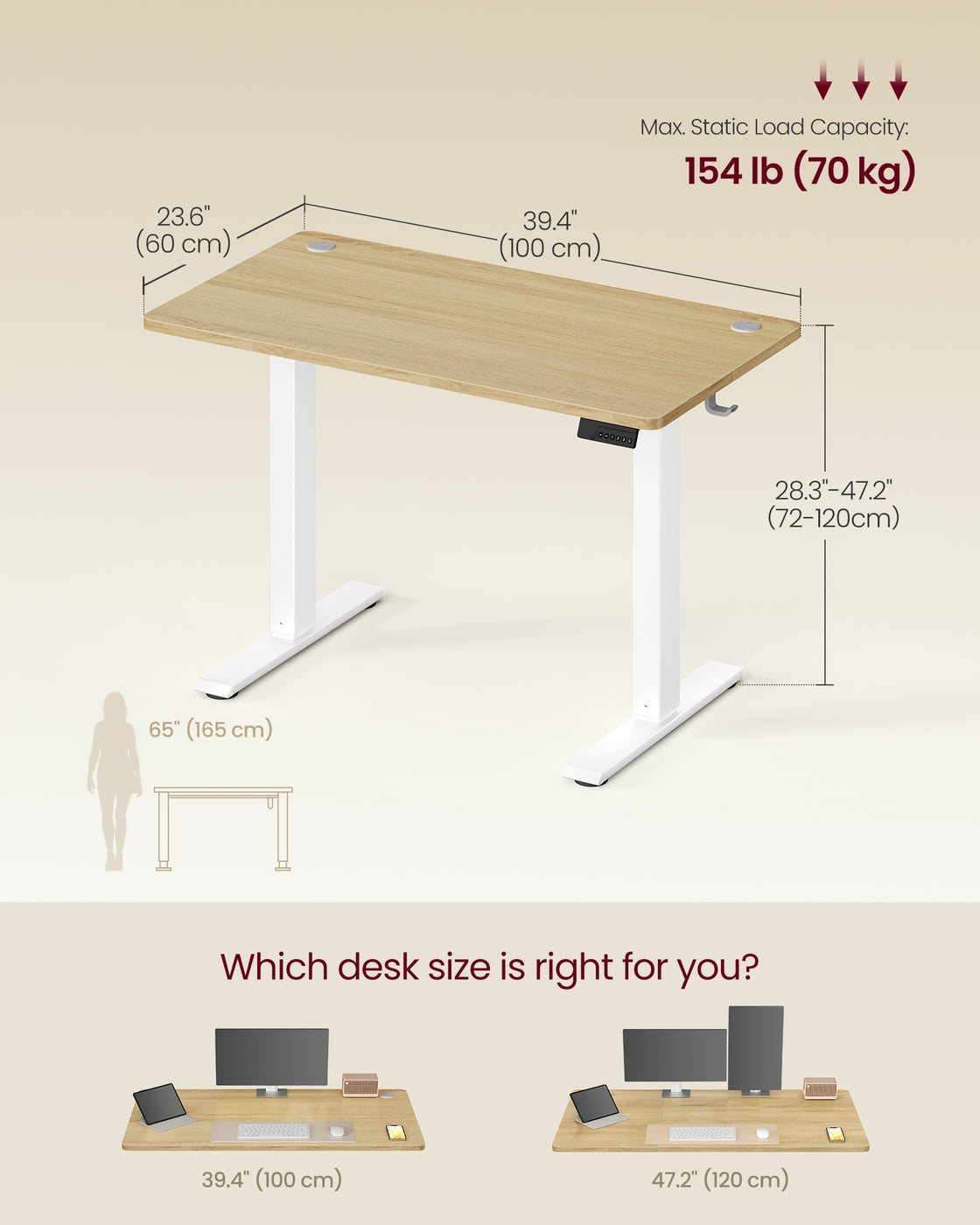Electric Standing Desk - 100 x 60 - Steel - Height Adjustable