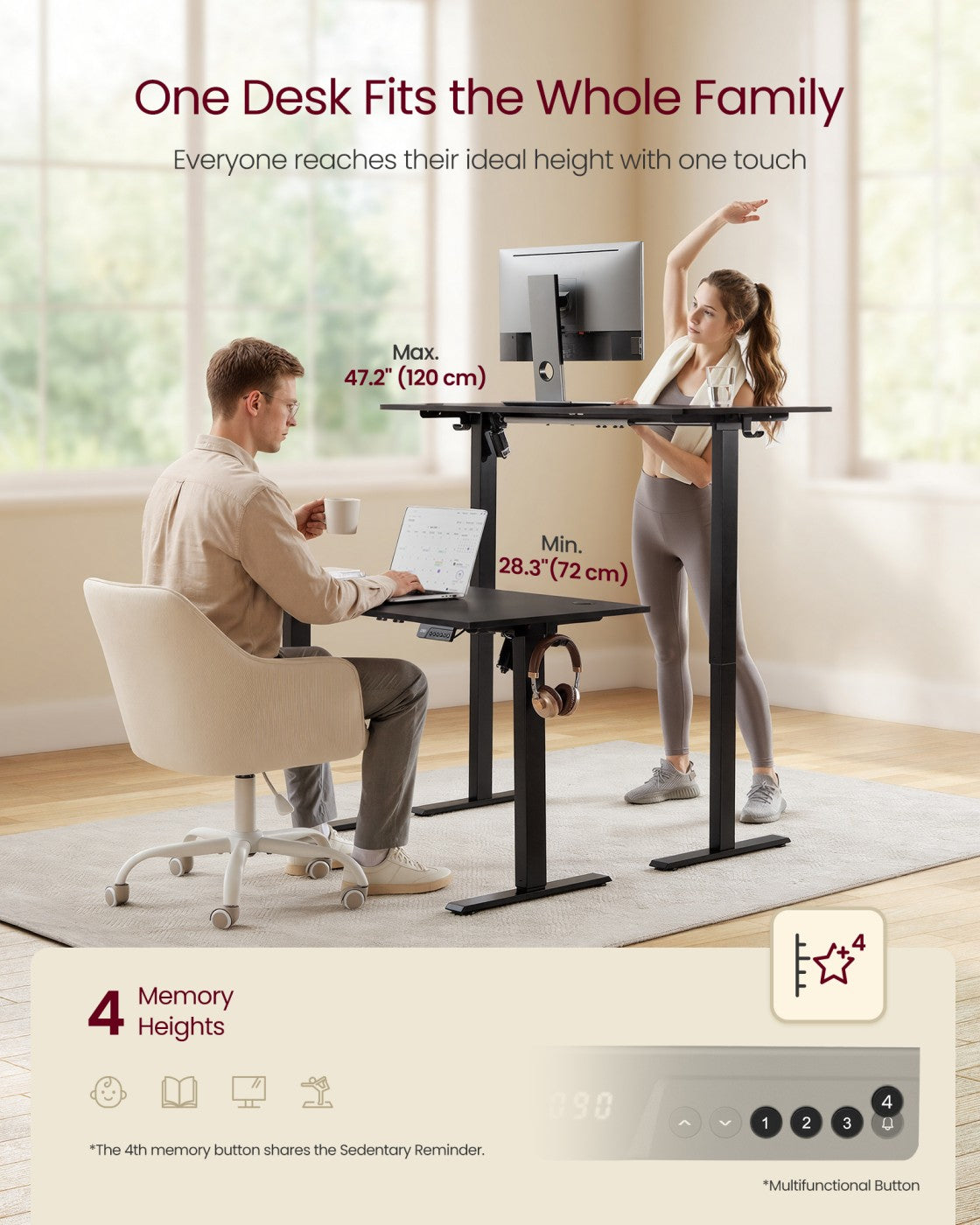 Electric Standing Desk - 120 x 60 - Steel - Adjustable Height