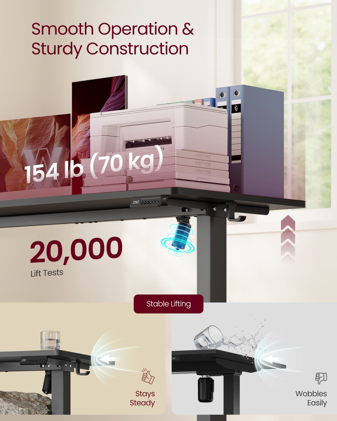 Electric Standing Desk - 120 x 60 - Steel - Adjustable Height