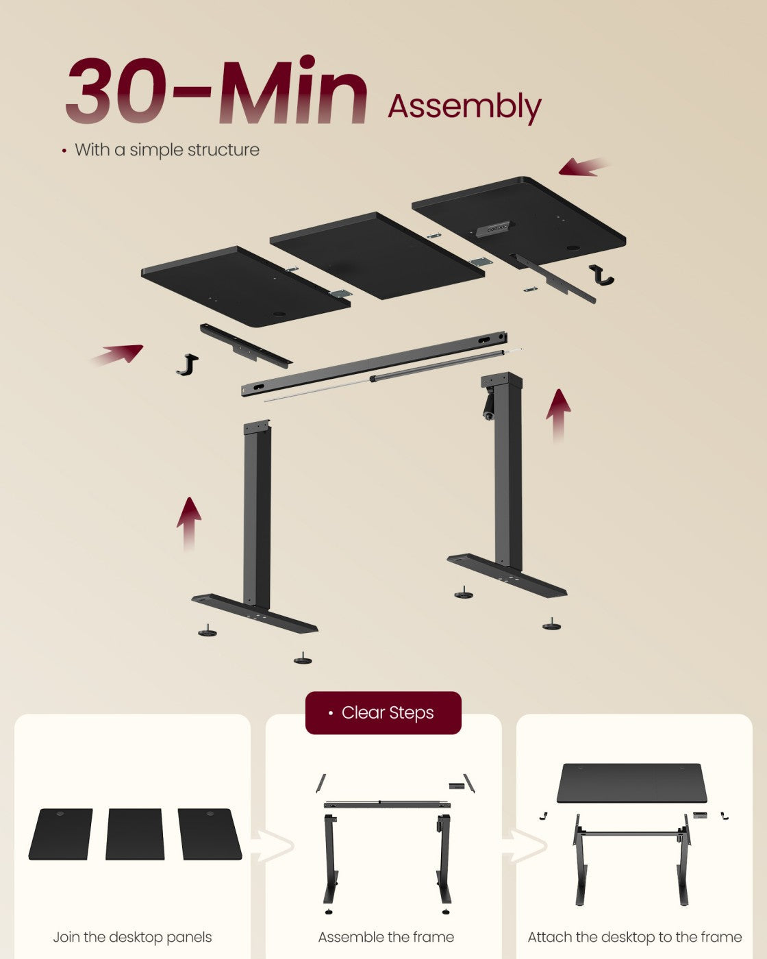Electric Standing Desk - 120 x 60 - Steel - Adjustable Height