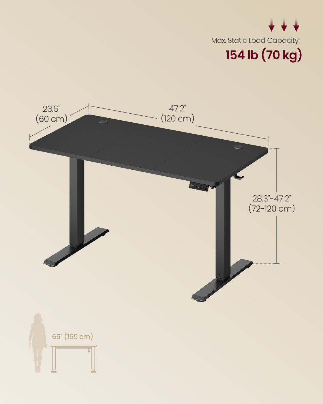 Electric Standing Desk - 120 x 60 - Steel - Adjustable Height