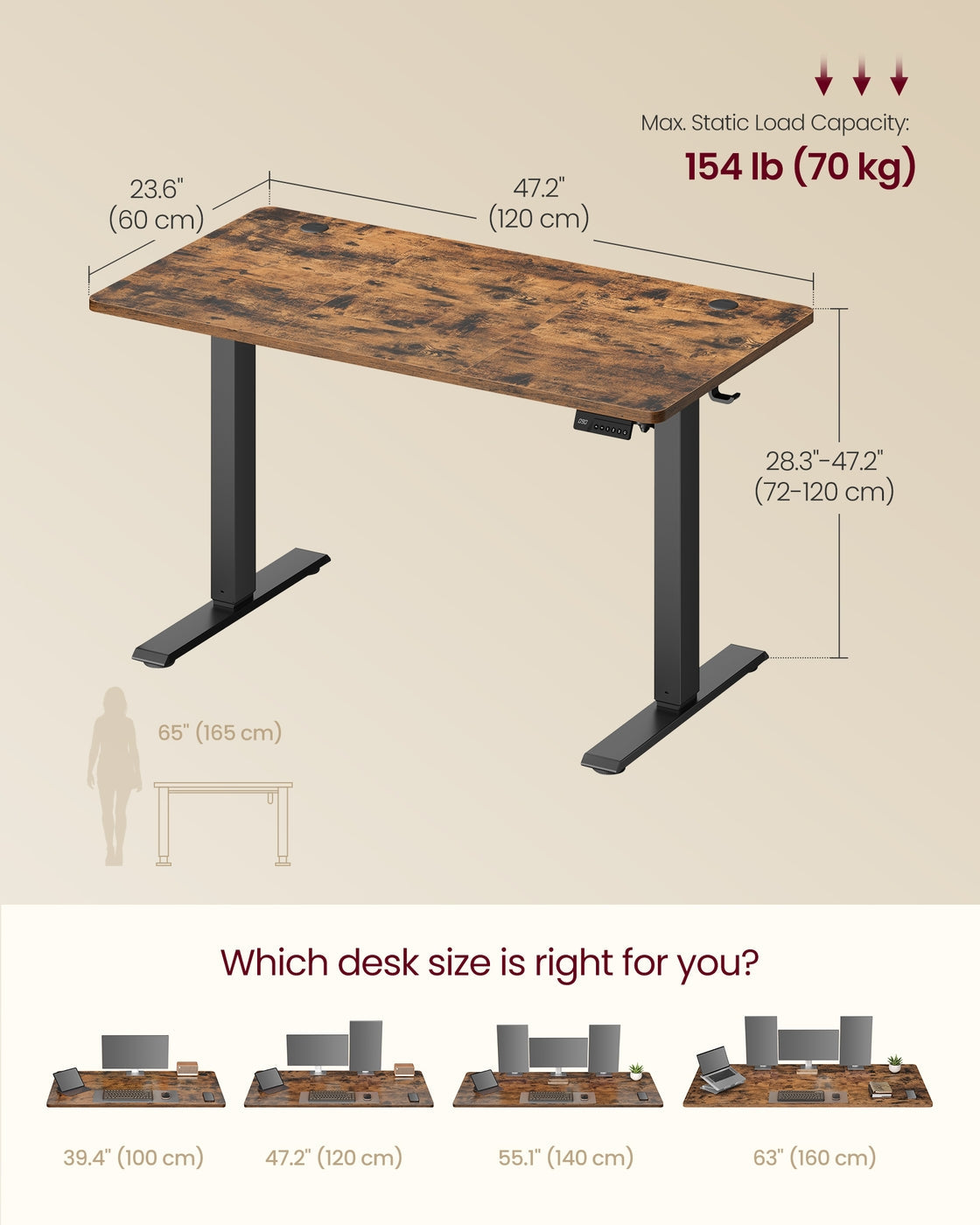 Electric Standing Desk - 120 x 60 cm - Steel - Height Adjustable