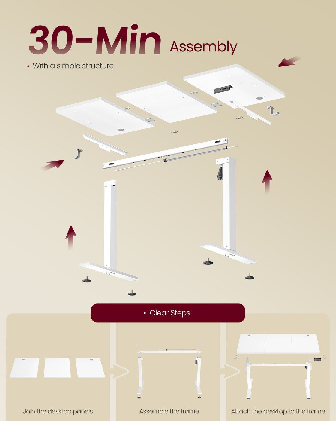 Electric Standing Desk - 120 x 60 - Steel - Height Adjustable