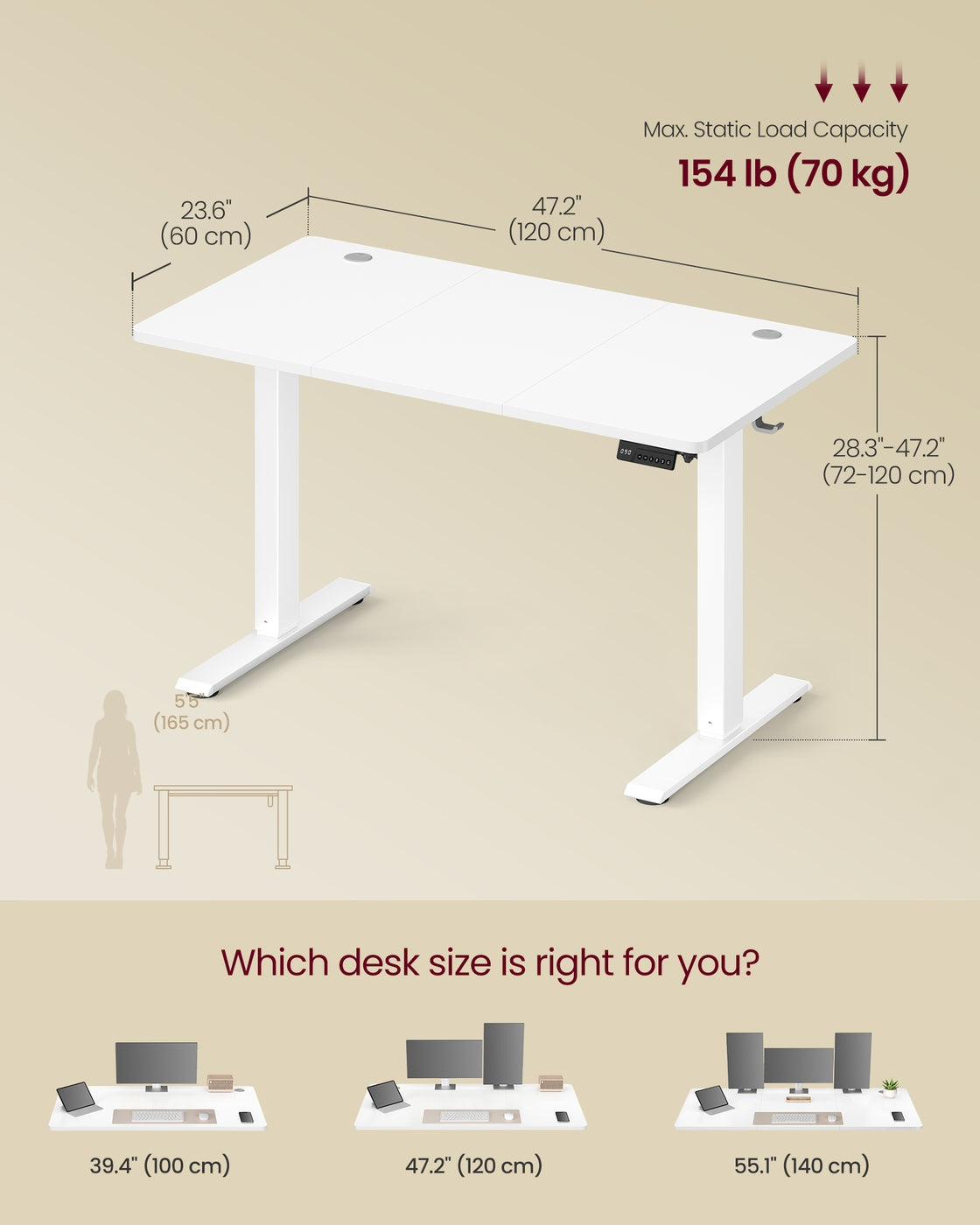 Electric Standing Desk - 120 x 60 - Steel - Height Adjustable