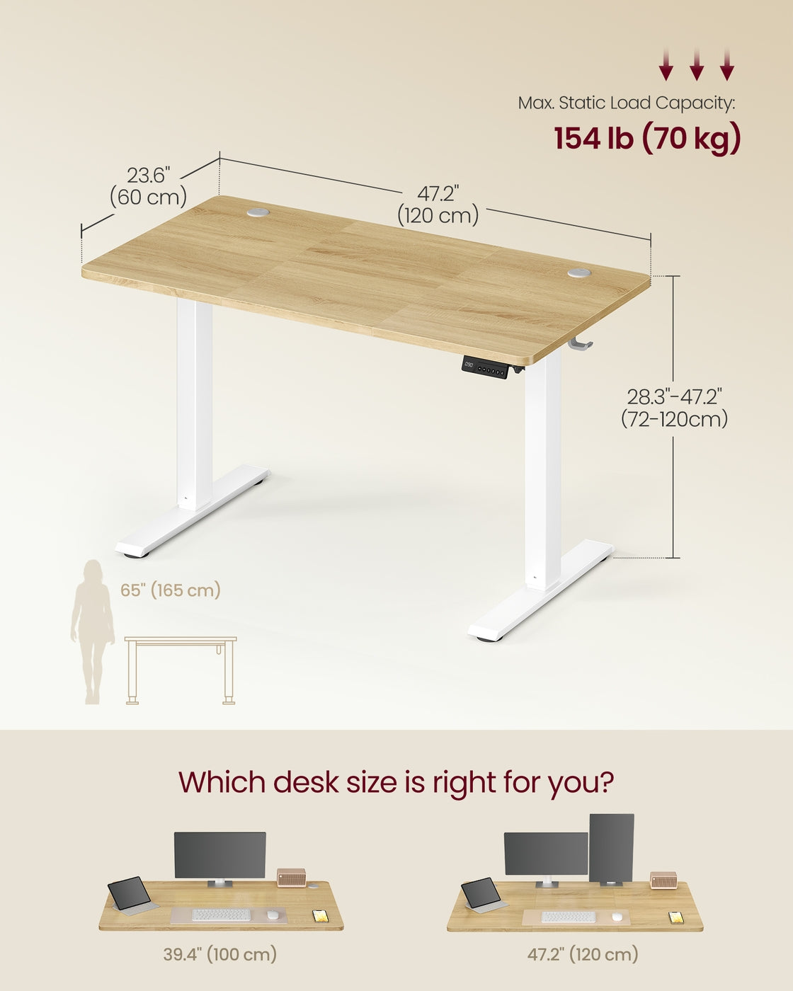 Electric Standing Desk - 120 x 60 - Steel - Height Adjustable