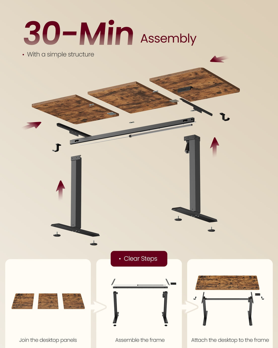 Electric Standing Desk - 140 x 60 - Steel - Height Adjustable