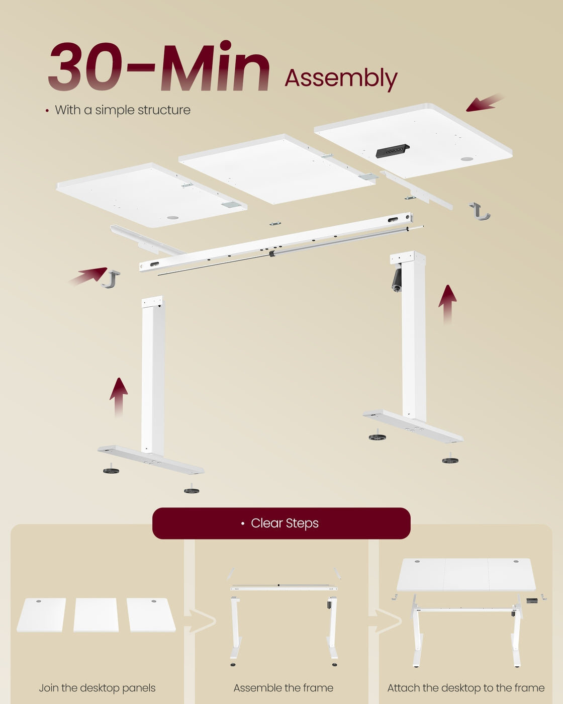 Electric Standing Desk - 140 x 60 - Steel - Height Adjustable
