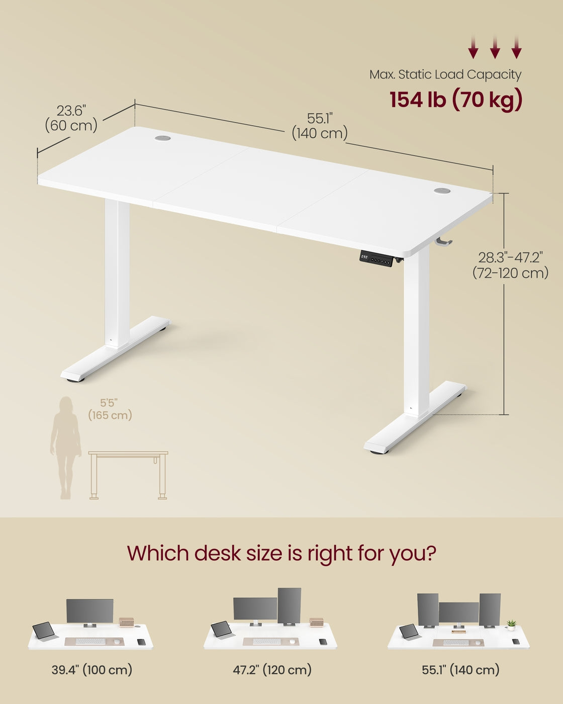Electric Standing Desk - 140 x 60 - Steel - Height Adjustable