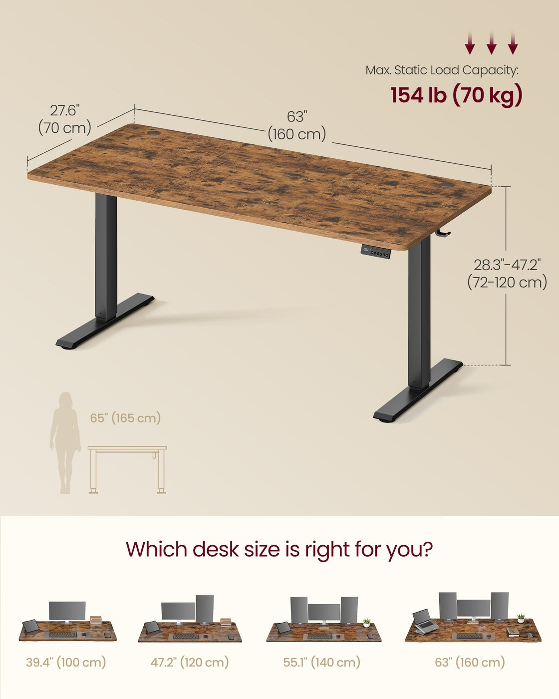 Electric Standing Desk - 160 x 70 - Steel - Height Adjustable