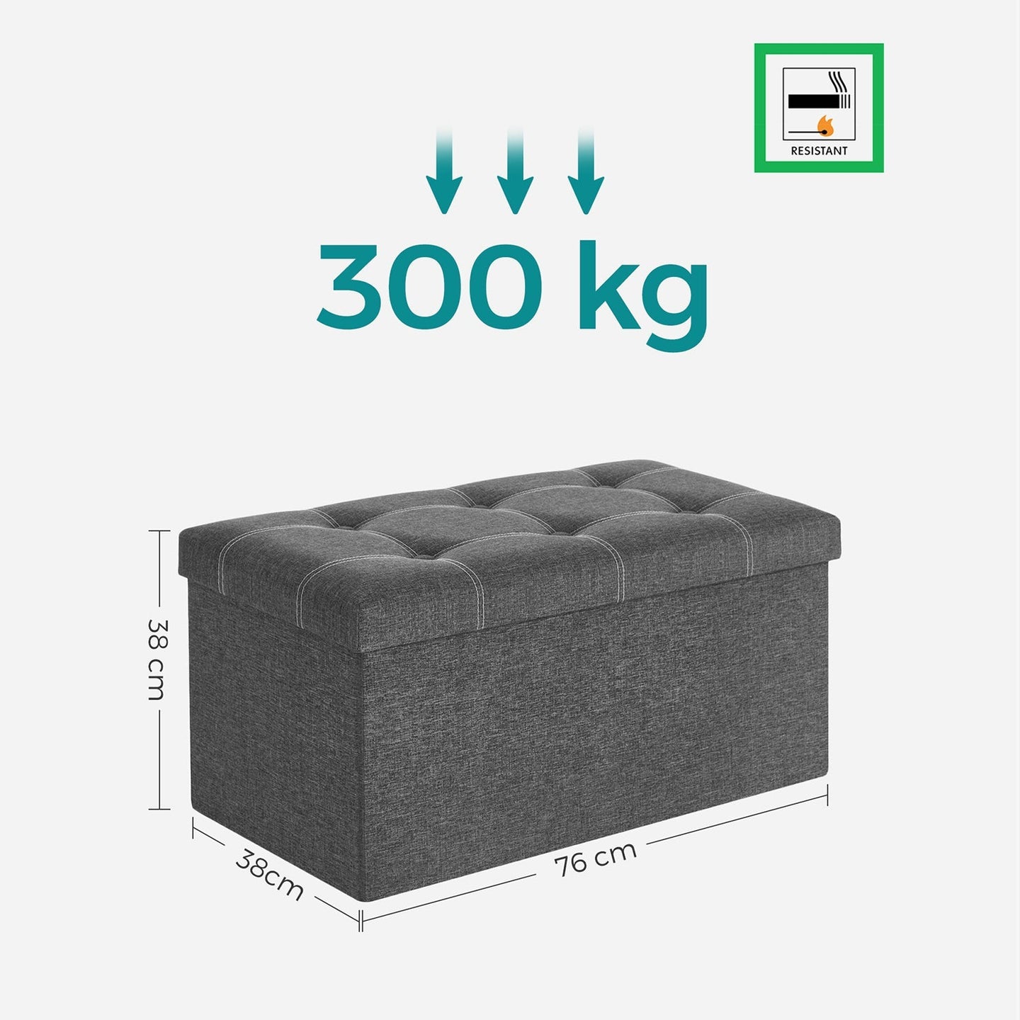 Storage Ottoman - Linen-Look Fabric - Dark Grey - 80L Capacity