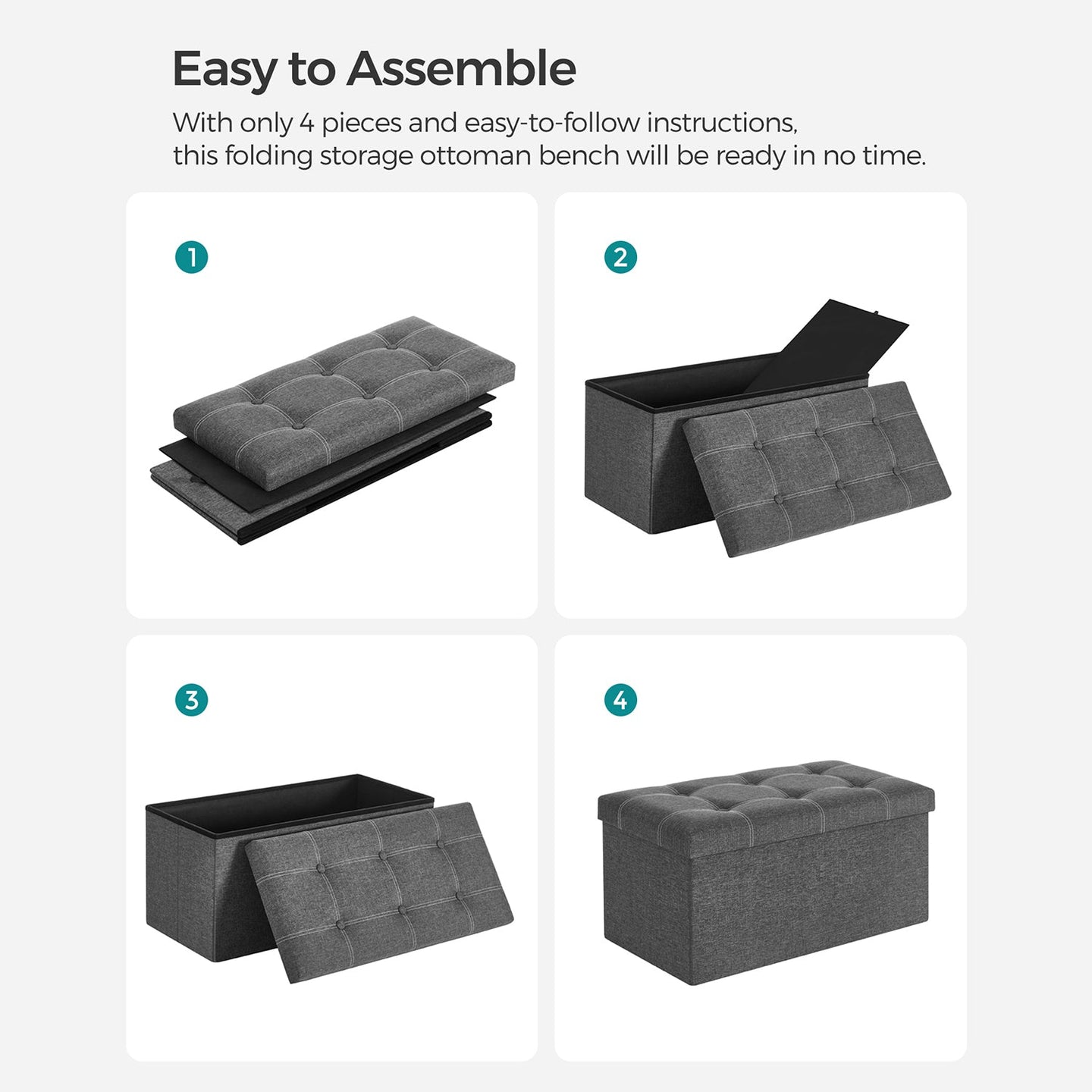 Storage Ottoman - Linen-Look Fabric - Dark Grey - 80L Capacity