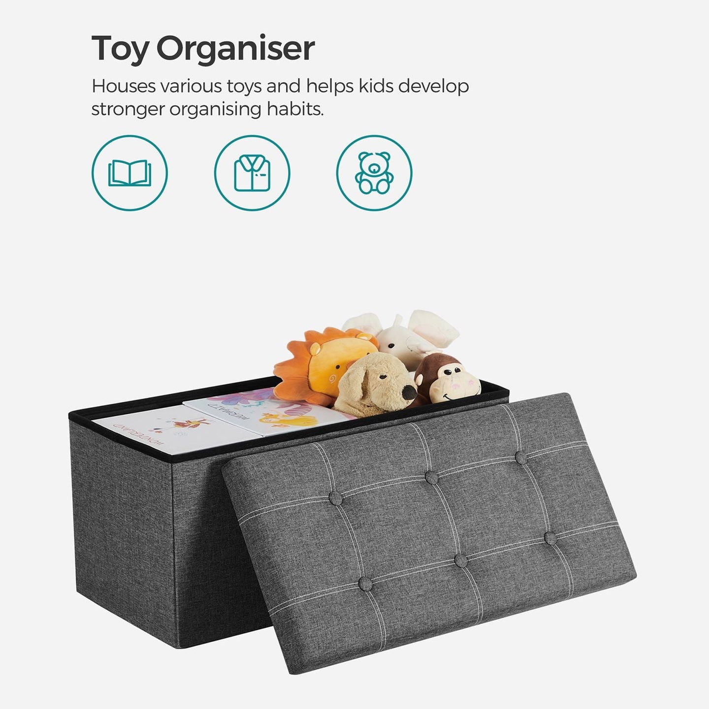 Storage Ottoman - Linen-Look Fabric - Dark Grey - 80L Capacity