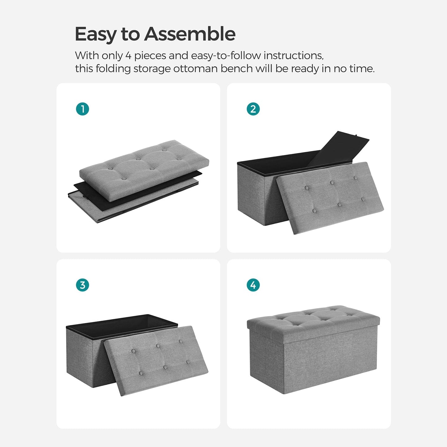 Storage Ottoman - Linen-Look Fabric - Light Grey - 80L Capacity