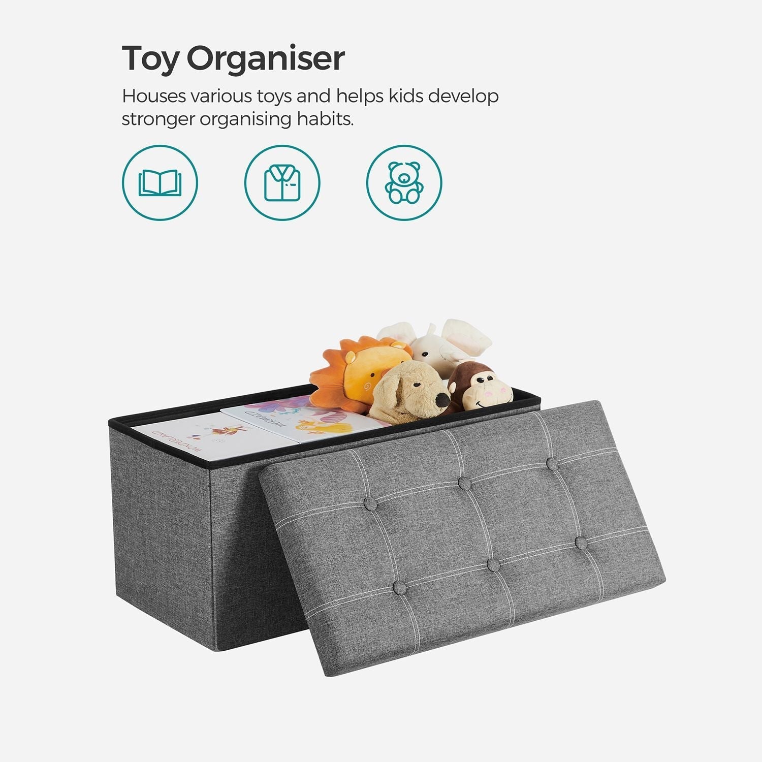 Storage Ottoman - Linen-Look Fabric - Light Grey - 80L Capacity