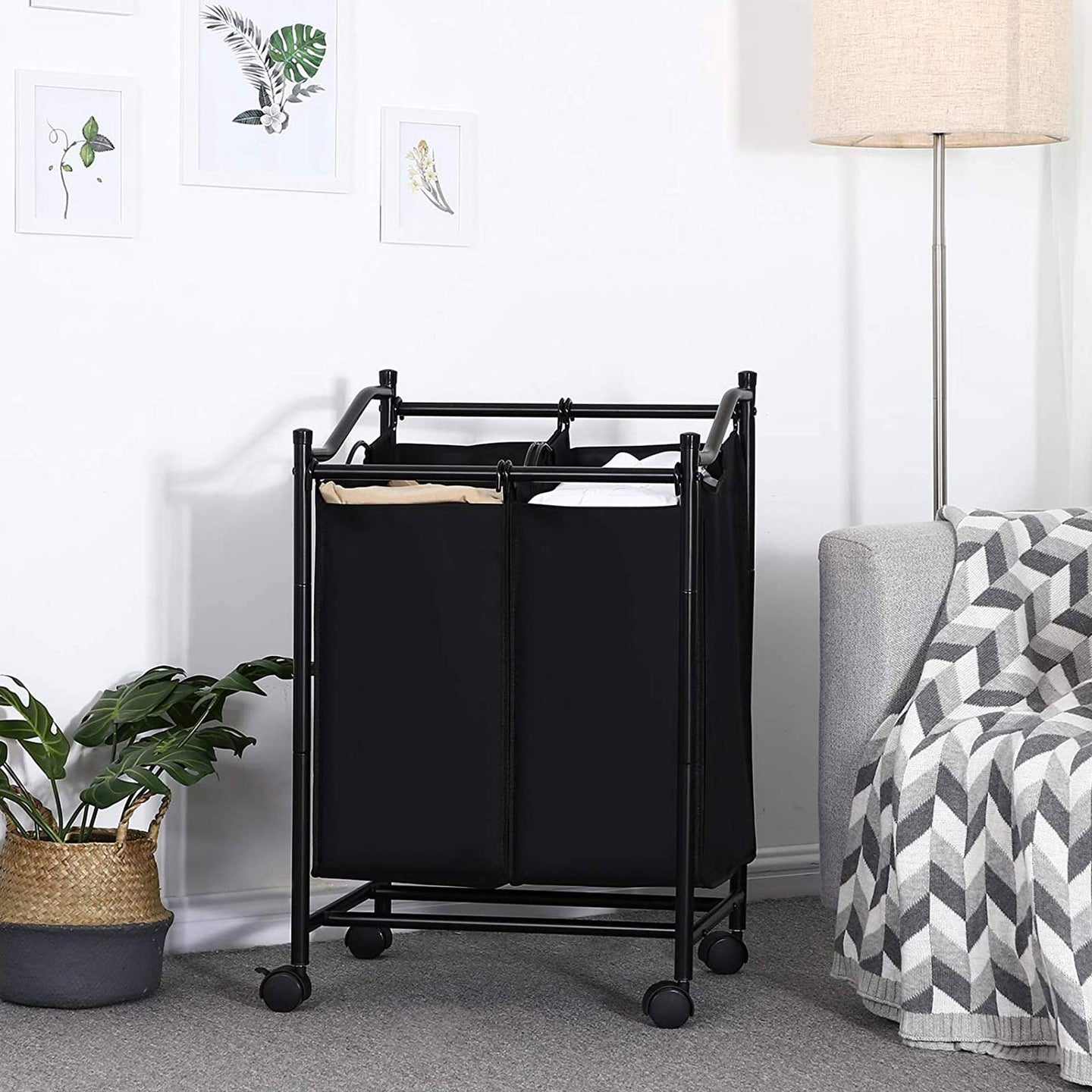 Laundry Hamper - Fabric - Grey - Rolling with 2 Removable Sorter Bags